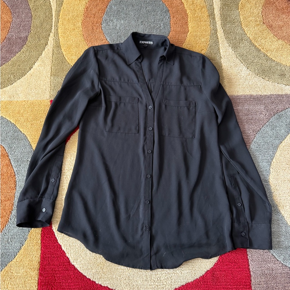 Express The Portofino Shirt Black Button Down Dress Shirt Sheer Material Size XS
